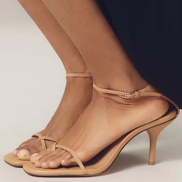Reformation Gigi Strappy Mid Heeled Sandals, Color Buff, Retail Price $278.00US - Picture 2 of 16